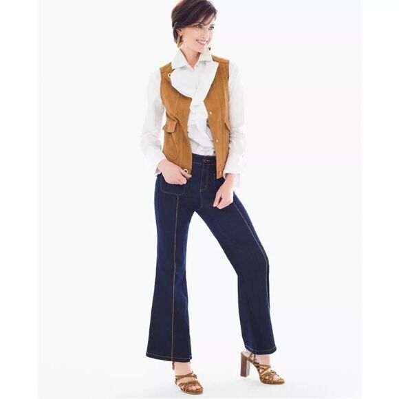 Chico's Black Label Faux-Suede Grommet Vest, Country Barn. size 1/Medium/ 8 - Picture 2 of 9